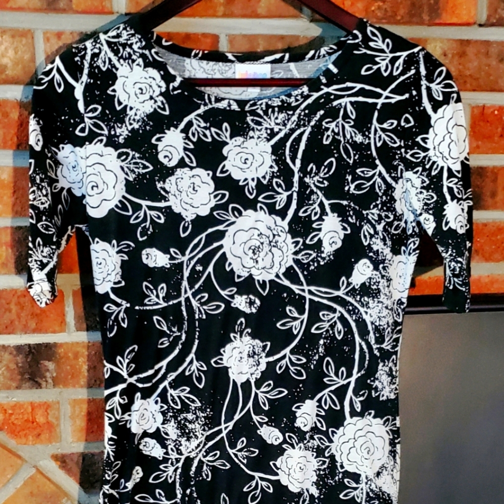 LuLaRoe Julia size small, Black & White with a Floral Pattern
